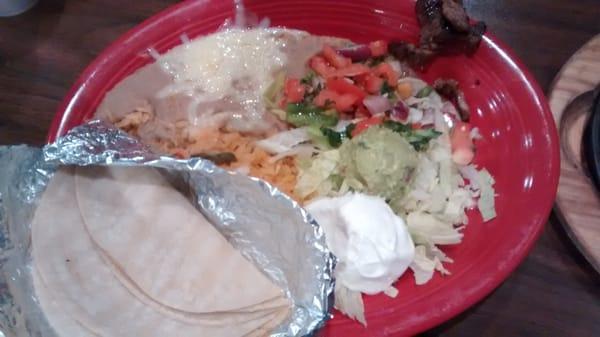 Beans, rice and sides for fajata