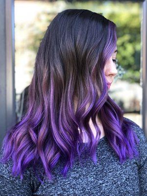 Royal purple balayage and long layered cut