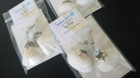 Real sea shell earrings with Swarovski Crystal accents