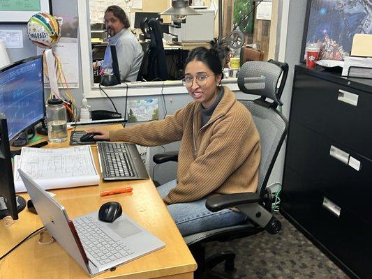 Cal Poly SLO intern Rashmi & Architectural designer Michael working on latest architecture projects.