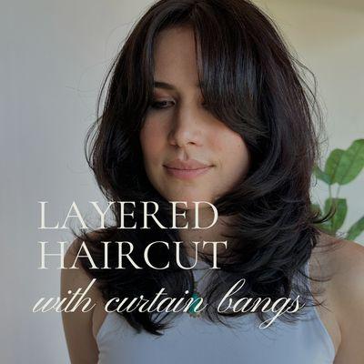 Haircut request: Shorter layers to add volume for naturally curly hair and curtain bangs to complement her cheek bones. @hairbykatienicole