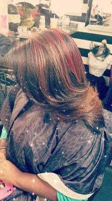 Silk press, cut, and Color on natural hair client