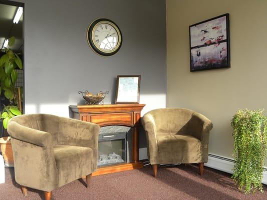 Enjoy the sunshine and coffee in our reception area.