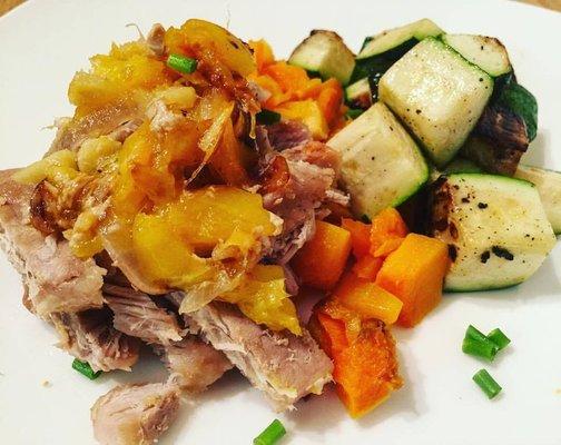 Mango Scallion Pork with Zucchini and Butternut Risotto