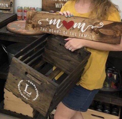 Crate for fireplace fixins and the a sign for my momma.