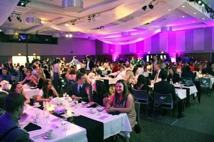 A beautiful banquet being held in the Great Hall of the Memorial Student Center