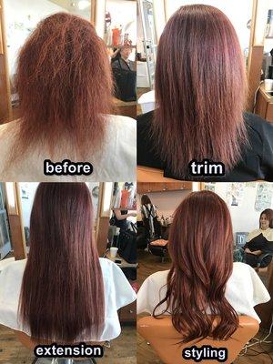 hair-cut and extension with micro-ring