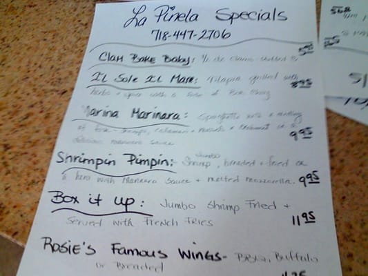 Everything has a cute name of this menu of specials. Deli sandwiches and simple Italian foods are among the regular menu items.