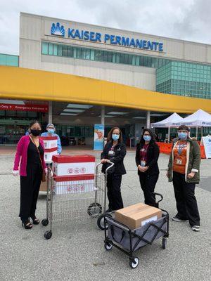 At Kaiser Baldwin Park  provides lunch from kfc and face shields made by our volunteers