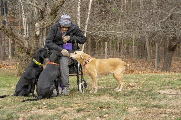 Amanda and her dogs Nuke, Gem & Zara