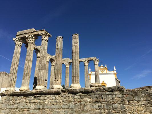 Roman Ruins in Evora Portugal immediately in front of the Pousada