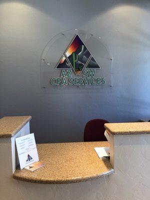 Front receptionist desk at AZ Southwest CPA Services, PLLC.