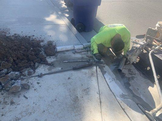 I had my Gutter and Sidewalk Cored to connect with my drainage in my front yard. He cleaned up all the mess. Woman friendly Company.