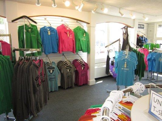 Photos of the Ship's Store at Wawasee Boat Company with Lake Wawasee Apparel and more.