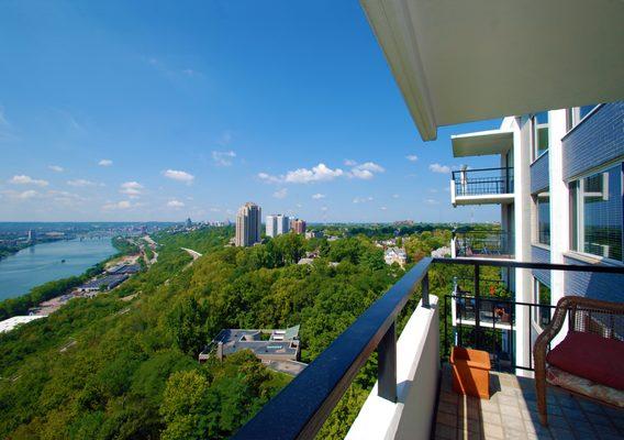 Balcony view from 10th floor. Looking West. Photo courtesy Robinson Sotheby's International Realty.