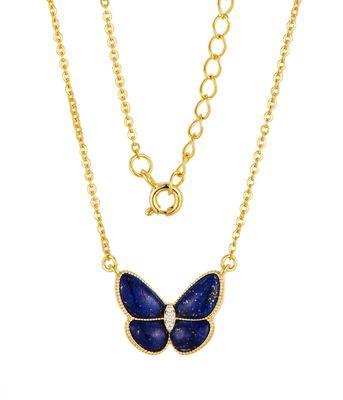 Lapis Lazuli Gemstone Necklace in Sterling Silver with Gold Plating, Finest Quality, Custom Made! 18" - 16" Chain