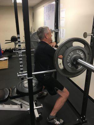 Improving Leg strength and power out put doing an eccentric BB Front Squat to the power position.