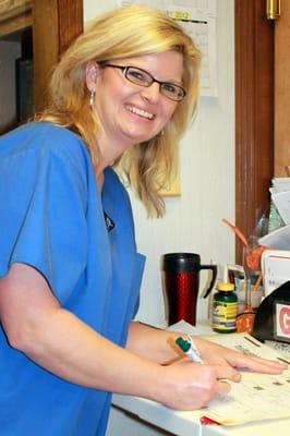 Dr. Noel Glazener at her work station