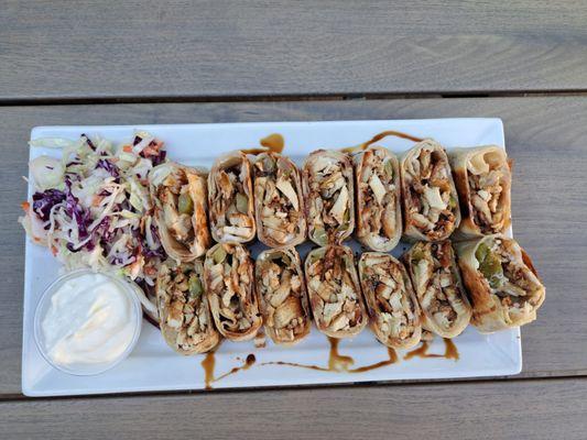 Double chicken shawarma with coleslaw and garlic sauce.