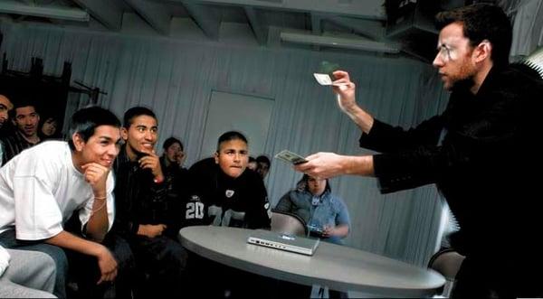 Performing a motivational speech using magic during a county-wide highschool career conference in Colusa, CA.