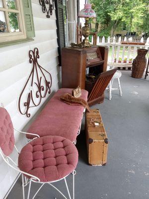 Vintage bench & chair.  Great for a ladies room.