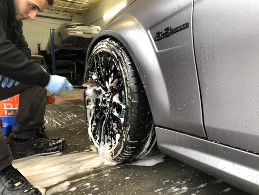 Wheel cleaning in progress