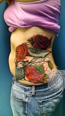 Birds and roses tattoo