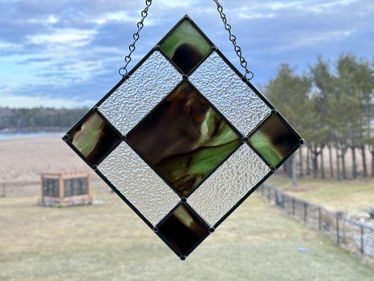 7.5" x 7.5" Original stained glass window hanging