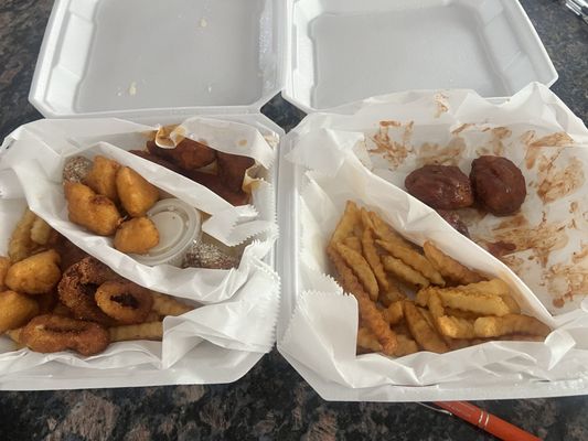 French Fries boneless 10 Wings Mac and Cheese Bite Calamari Rings