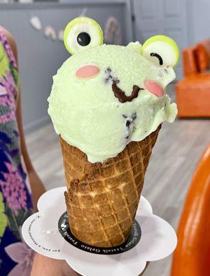 Scoopy mint chocolate chip flavor