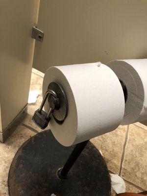 Pad locks on the toilet paper rolls!!