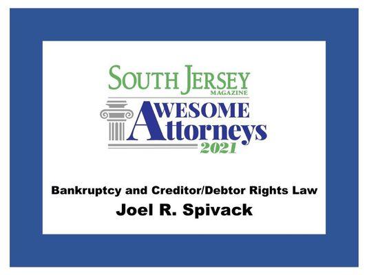 Named 2021 Awesome Attorney in Bankruptcy and Creditor/Debtor Rights Law by South Jersey Magazine