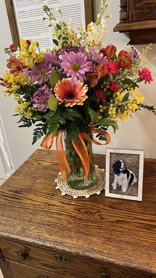 Gorgeous bouquet from A Caring Vet's Office after they found out that my dog, Leo had passed away.