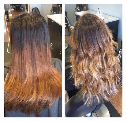 Before and after! Caramel vanilla Balayage Ombré