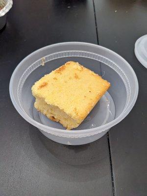 $4 for a single piece of corn bread. Tasted like the packs they sell at the bakery section of a grocery store.