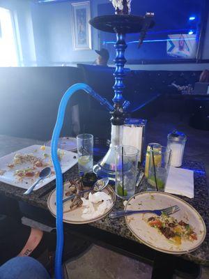 Blueberry mint hookah, gin and tonics, and delicious food!