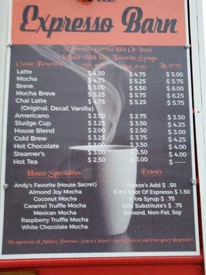 Coffee menu