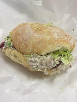 The smallest sandwich at the deli (bulkie roll size) still has ~1lb of chicken salad on it (pic doesn't do justice). Delish too