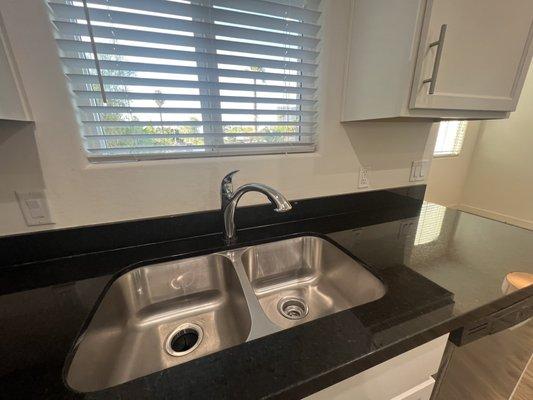 Kitchen sink fully cleaned and sparkling