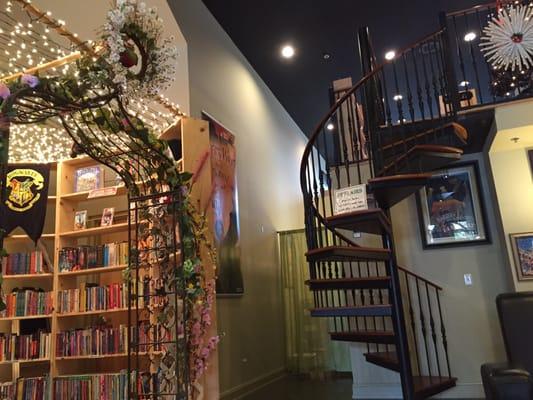 Love the spiral staircase and the lights over the children's book section!