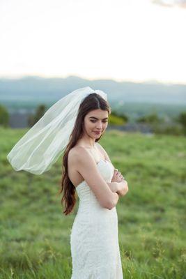 Demure Blusher wedding veil with clean cut edge, denver wedding veil, denver wedding accessories, bridal veil denver