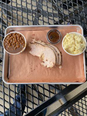 Smoked Turkey Breast, Mac n' Cheese, & Baked Beans