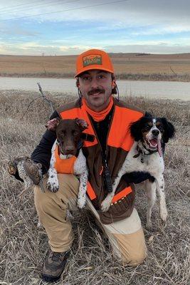 Jacksie for the win on some Kansas quail feat. pop's French Brittany, Annie.