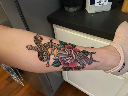 Traditional dagger tattoo