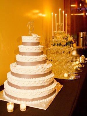 The impressive 6-tier cake at The Gramercy Ballroom and Restaurant's 75th Anniversary Celebration.