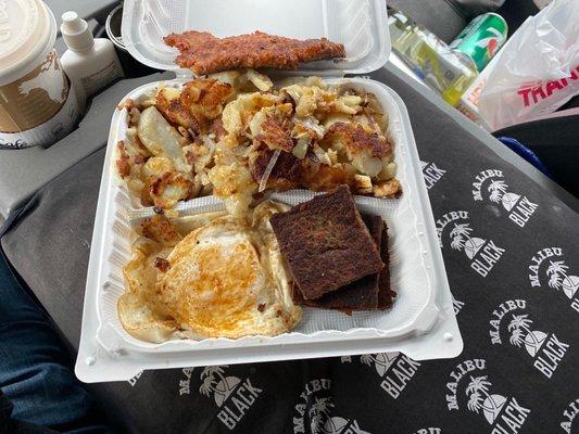 Breakfast Box with scrapple and Italian sausage !