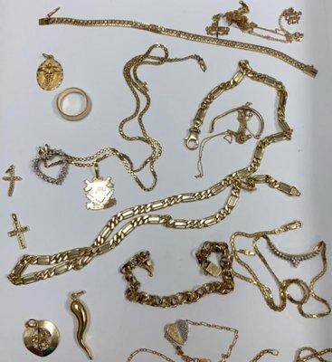 Photo of gold jewelry items purchased by Main Street Cash 4 Gold in East Brunswick, NJ.