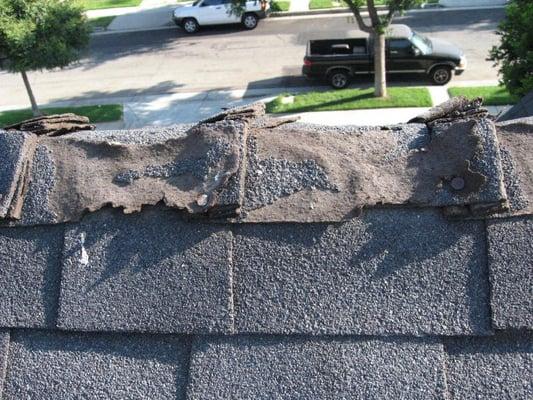 Before - close up of old worn-out ridge caps