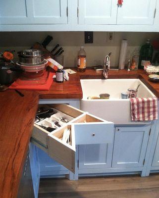 no more lazy Susan, top and bottom pull out drawers