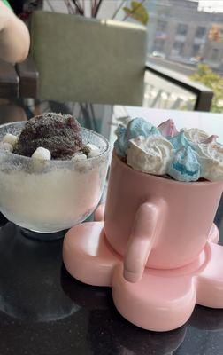 Black sesame shaved ice cup size & meringue cappuccino